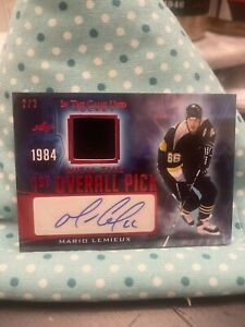MARIO LEMIEUX 22-23 Leaf In The Game Used Hockey 1984 1st Overall Pick 2/3 Auto
