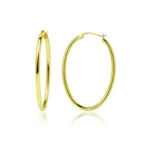 Oval 2mm Hoop Earrings in Gold Plated Sterling Silver, 25mm - Picture 1 of 4