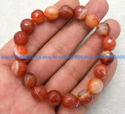 6/8/10/12mm Facettiert Rote Gestreifter Achat Edelstein Elastisch Armband 7.5" - Bild 1 von 4