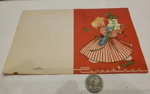 Vintage 1934 Merry Christmastime Day Happy Holiday Greetings Card Gift Girl NOS - Picture 1 of 13