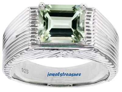 Natural Green Amethyst Gemstone with 925 Sterling silver Ring for Men's #444 - Изображение 1 из 4