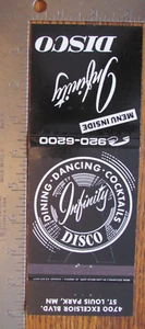 FUNDA GIGANTE MATCHBOOK: INFINITY DISCO ST. LOUIS PARK, MN CUBIERTA VACÍA -C11 - Imagen 1 de 1