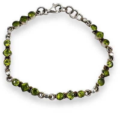 Vintage Sterling Silver Natural Peridot Tennis Bracelet 7.5" - Image 1 of 4