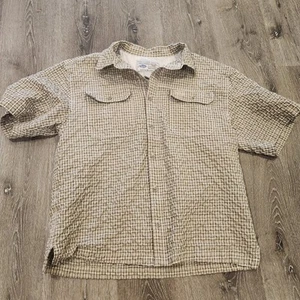 AFTCO Bluewater Shirt Mens Large Green Check Button Short Sleeve Vented Fishing - Picture 1 of 16