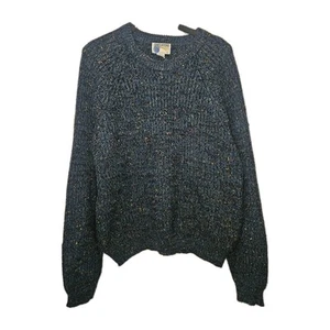 Vintage 80s Womens Chunky Knit Sweater Made In Hong Kong Navy Large Pullover - Picture 1 of 8