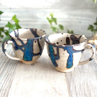 Taza de café de porcelana japonesa Shigaraki Ware taza azul glaciar Hyoga 2 piezas Foto 1 de 4