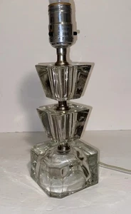 Vintage Hollywood Regency Boudoir Tischlampe 3 Etagen gestapelt Kristallglas Würfel - Bild 1 von 15