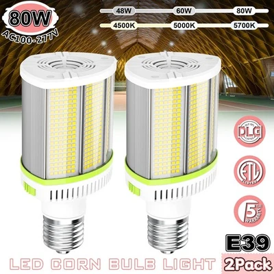 2 Pack LED Shoebox Corn Light Bulb 80W 3CCT 4.5/5/5.7K Parking Lot Area Lighting - Image 1 of 4