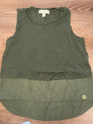 Michael Kors Top Womens Medium Green Sleeveless Blouse Solid Vented Tank Sheer - Image 1 of 4