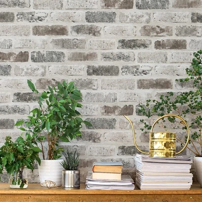 17.3"×118" Brick Peel and Stick Wallpaper Brick Wallpaper Grey Brown 3D B - Image 1 of 4