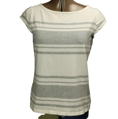 Camiseta Liz Claiborne Rayas Algodón Elástico Manga Corta Blanca y Gris S Foto 1 de 4