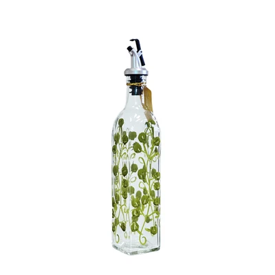 Olive Oil Vinegar Dispenser Glass Bottle Hand Painted Olive Branches Pour Spout - Image 1 of 3