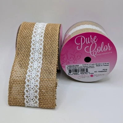 Burlap & Lace Ribbon 2.5" x 3yd Rustic Wedding Decor Crafts (Not Wired) - Image 1 of 3