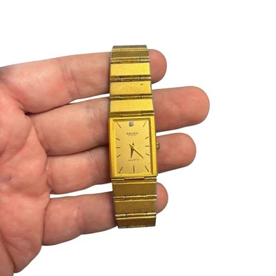 Reloj De Colección Precisión Gruen Tank Mujer 16mm Tono Dorado Batería Nueva 8.5" Foto 1 de 4