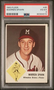 1963 Fleer Warren Spahn PSA 4 Vg-Ex #45 - Foto 1 di 3