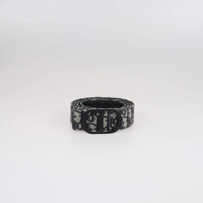 Dior Homme Navy Blue Oblique Jacquard Canvas Reversible CD Belt - Image 1 of 4