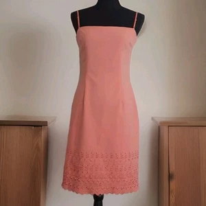 Vintage City Triangles Slip Dress 90s Y2K Sz S Peach Eyelet Floral Cottagecore - Picture 1 of 8