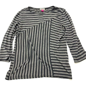 Vince Camuto Women Tunic Top Size Petite M Black Gray Striped Viscose Minimalist - Picture 1 of 8