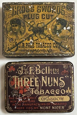 2 Antique Tobacco Tins Cross Swords Plug Cut VA. & J&F Bell Three Nuns Glasgow - Image 1 of 4