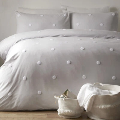 Duvet Cover Bed Set Dot Garden Spot Polka Dot 100% Cotton Appletree Silver/White