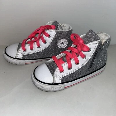 Zapatos Converse Hi Top Plateados y Rosa Caliente Niñas Niños Pequeños 9 Foto 1 de 4