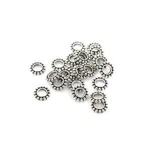 25 Spacer Beads 2mm x 10mm Antique Silver Tone Daisy Design - SC7733 - Picture 1 of 2