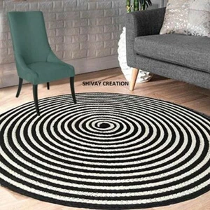 Rug 100% Cotton Round Reversible Braided Modern Rustic Look Home Decor Rug Mat - Picture 1 of 7