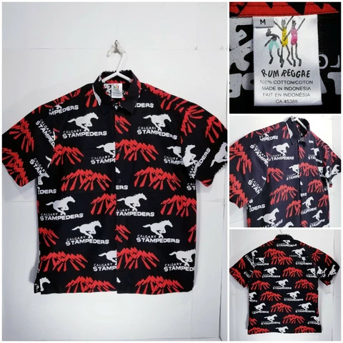 Rum Reggae Calgary Stampeders Mens Medium Shirt Short Sleeve Button Up CFL Cover