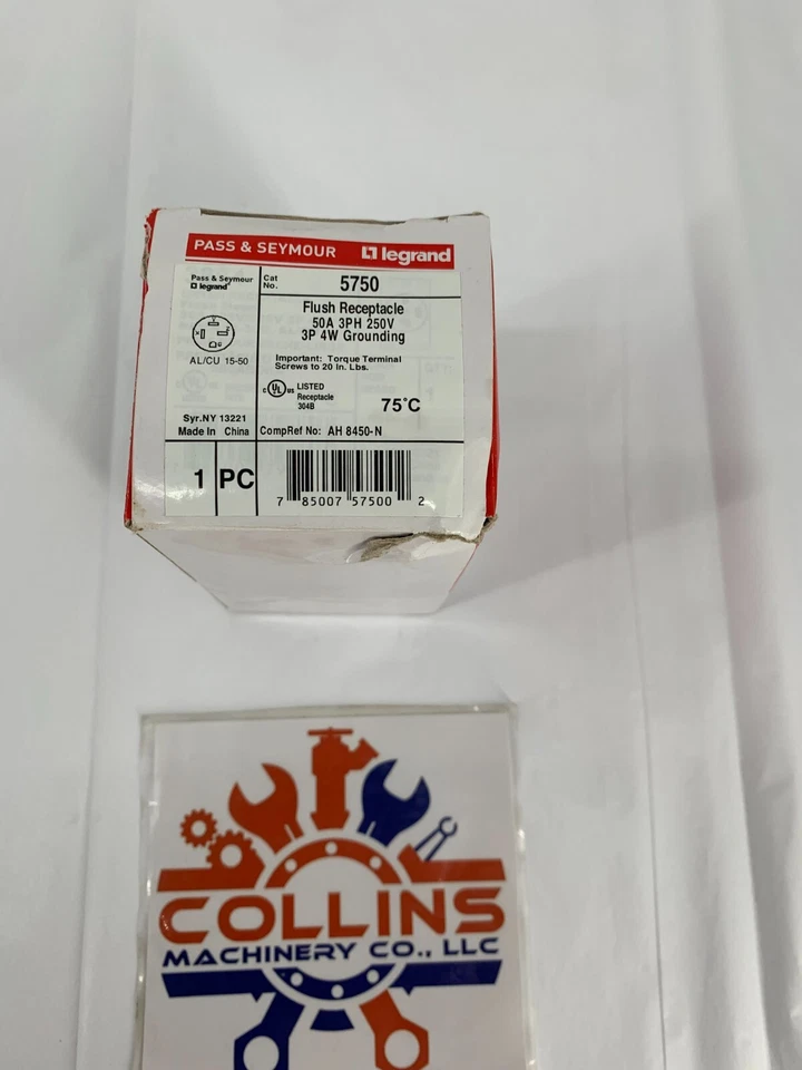 Pass & Seymour 5750 50A 250V 15-50R Straight Blade Single Flush Receptacle 3P 4W - Image 1 of 4