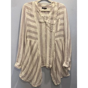Top tunica Athena Marie 100% LINO a righe maniche lunghe blusa floreale Lagenlook | L - Foto 1 di 10