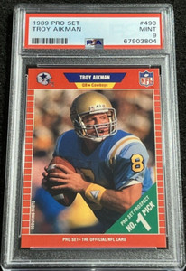PSA 9 MINT 1989 Pro Set Football Troy Aikman Rookie #490 Cowboys UCLA HOF Star