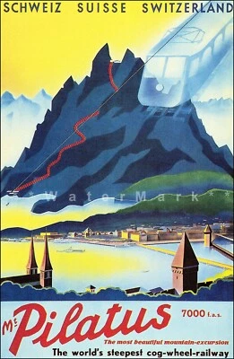 Suiza Monte Pilatus 1937 Vintage Póster Impresión Estilo Retro Arte de Viaje Foto 1 de 4