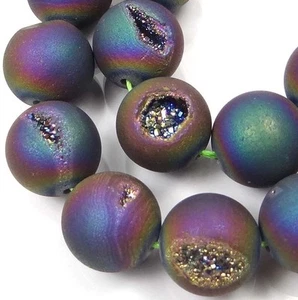 12mm Druzy Agate Matte Peacock Rainbow Round Beads (12 pcs) - Picture 1 of 3