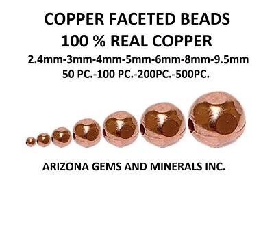 COPPER FACETED BEADS 100%REALCOPPER2.4mm3mm4mm5mm6mm8mm9.5mm QTY 50pc100-200-500 - Image 1 of 2