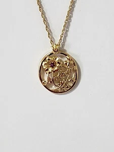 Vintage Avon Mutter und Blume Anhänger rot Rubin Strass Akzent Halskette 18" - Bild 1 von 12