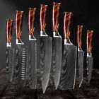 8 Pcs Kitchen Chef Knife Set Damascus Pattern Stainless Steel Cleaver Knives