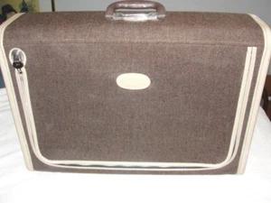 Skyway Brown Nylon 24" Tweed Travel Suitcase Luggage Vintage 1950s - Picture 1 of 7