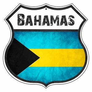 Letrero de metal de aluminio con escudo de carretera de novedad bandera de país de Bahamas - Imagen 1 de 1