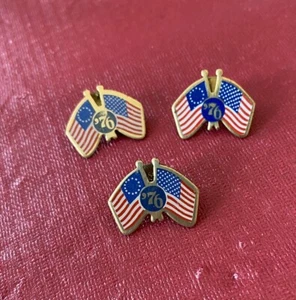 Lot Of 3 BICENTENNIAL 76 Dual American Flag Lapel Pin - USA & Continental Flag - Picture 1 of 2