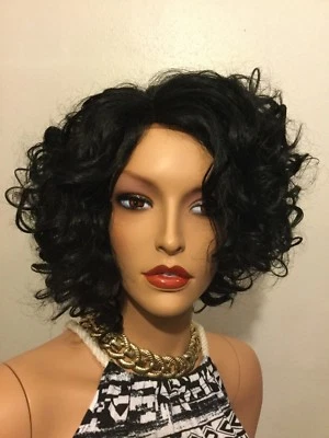 NWOT Outre Short Layered Cut Jet Black Curly Lace Front Wig - Image 1 of 4