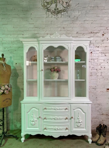 Painted Cottage Shabby Chic French China Cabinet Cover