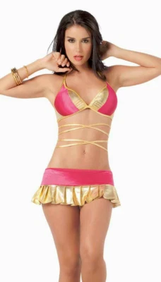 2072 Pink Gold Bikini Outfit Dance Gogo Dress Club wear Swim Roller Rave S M L - Image 1 of 3