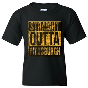 Straight Outta Pittsburgh - Football Youth T Shirt - Black - Picture 1 of 6