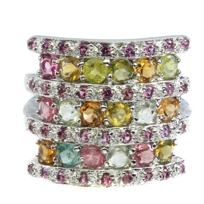 Anel de prata esterlina 925 redondo turmalina rodolita joia tamanho 7 - Imagem 1 de 4