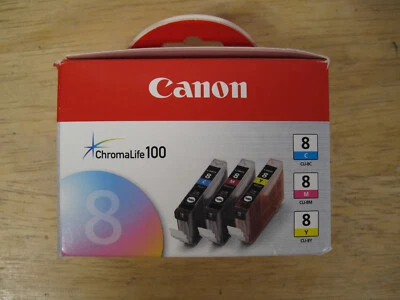 Cartuchos de tinta Canon Chromalife 100 #8 nuevos 3 cartuchos amarillo cian magenta nuevos en caja Foto 1 de 3