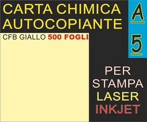 500 FOGLI DI CARTA GIALLO CHIMICA RICEVUTE FISCALI X STAMPANTI LASER INKJET A5 - Foto 1 di 1