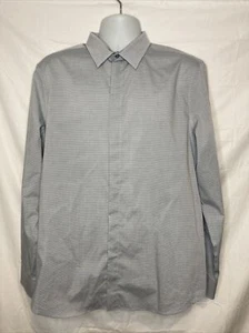 Perry Ellis 100% Cotton Men Button Down Shirt Size Large Gray Stripe Long Sleeve - Picture 1 of 8