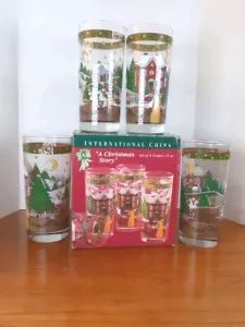 A Christmas Story Susan Winget 15oz Coolers Glasses Tumblers Box Set Of 4 USA 96 - Picture 1 of 9