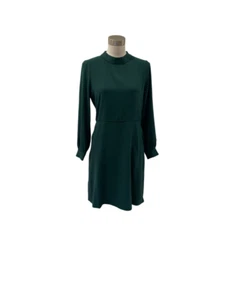 Nuevo con etiquetas Vestido Ann Taylor verde oscuro simulado crepé manga completa ajuste y acampanado 6P $139 - Imagen 1 de 6