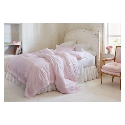 SIMPLY SHABBY CHIC 2pc Pink White Embroidered Floral Border Duvet Set - Twin - Image 1 of 4